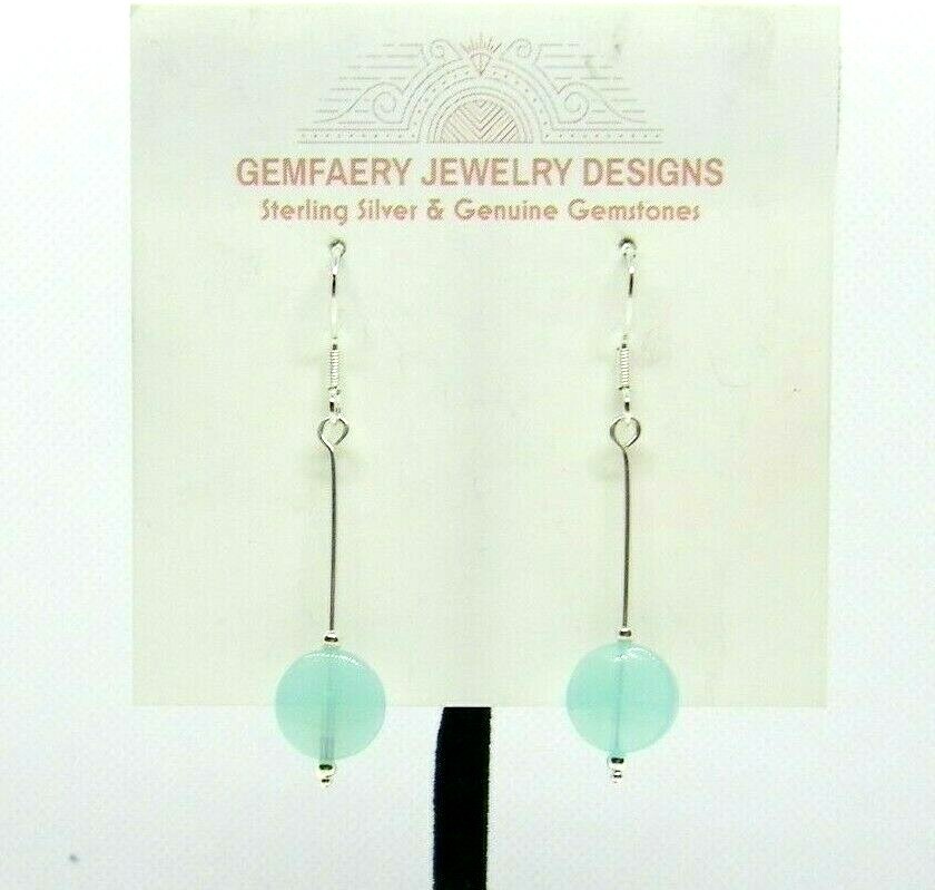 Sterling Silver Blue CHALCEDONY Gemstone Dangle Earrings #2822…Handmade USA