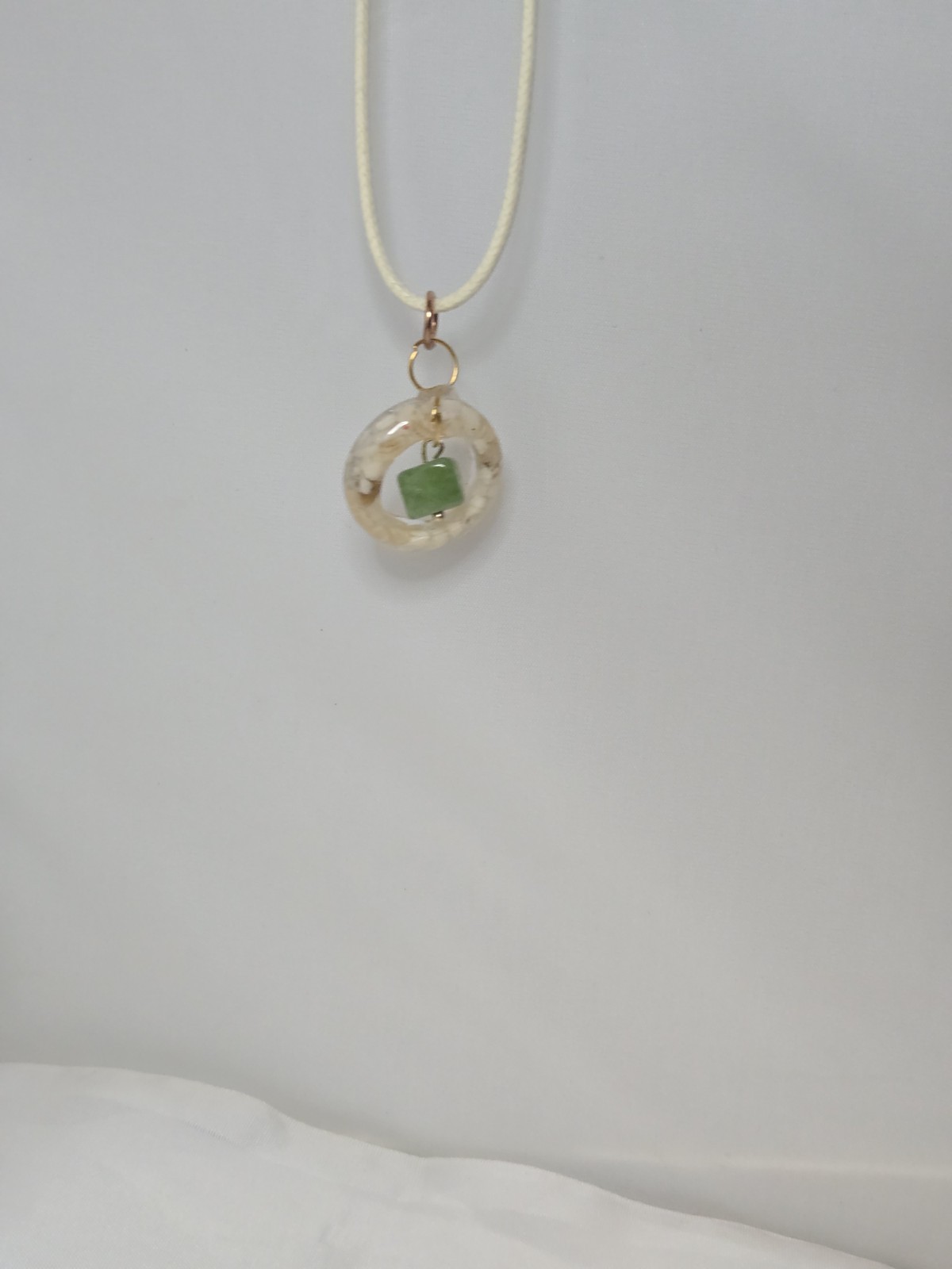 Handmade Raw Peridot & White Coral Resin Necklace August Birthstone Gemstone