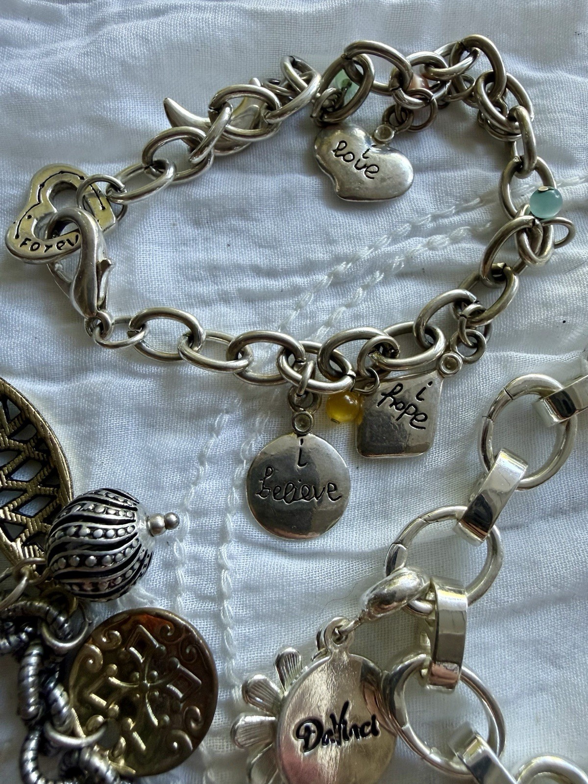 LOT OF 8 Silver Tone Charm Bracelets Chicos Da Vinci Washington DC Angel Purse