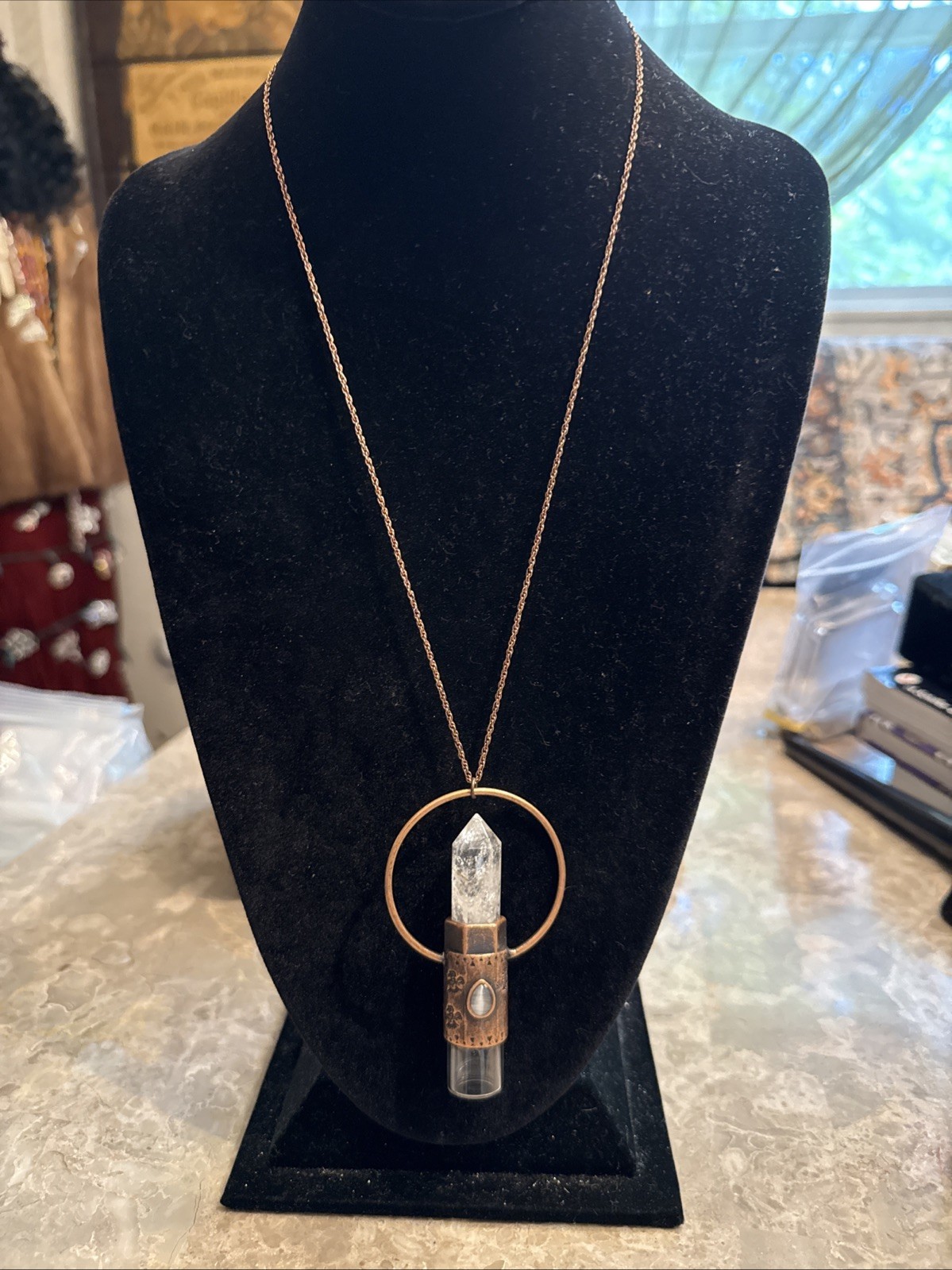 NEW Essential Oil Rollerball Vial Quartz Crystal Copper Aztec Eagle Necklace