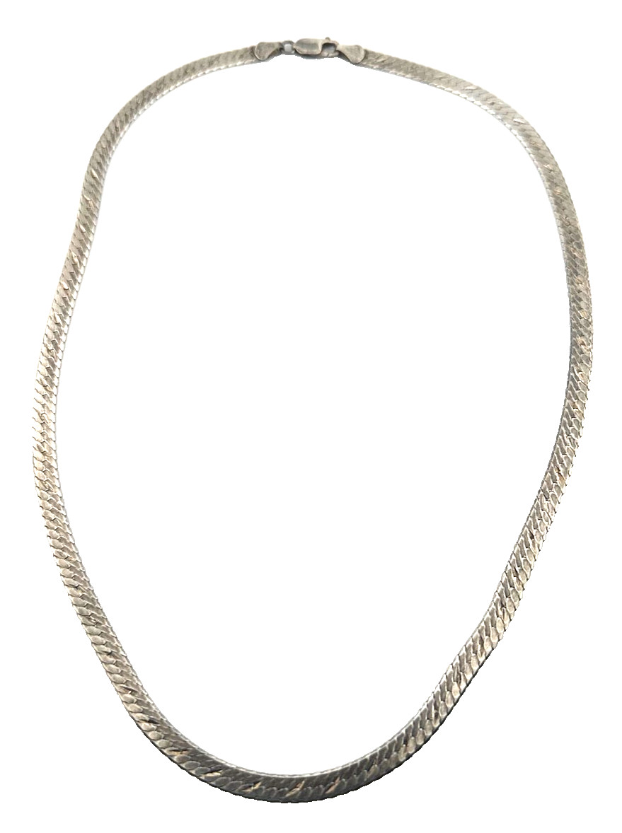 925 Italy Sterling Silver Herringbone Chain Necklace 20″ 6mm 19 Grams Flat