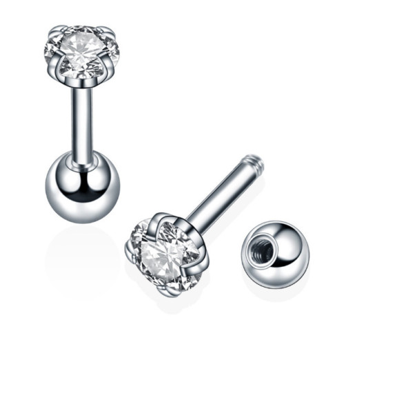 2Pcs Surgical Stainless Steel Round CZ Earrings Screw Back Ear Studs Men Women