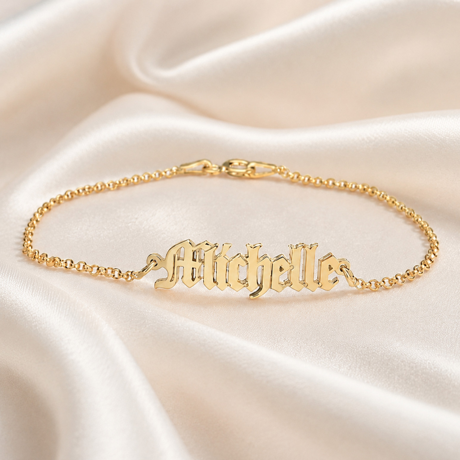 Custom Name Bracelet Old English Font Personalized Handmade Gift for Her