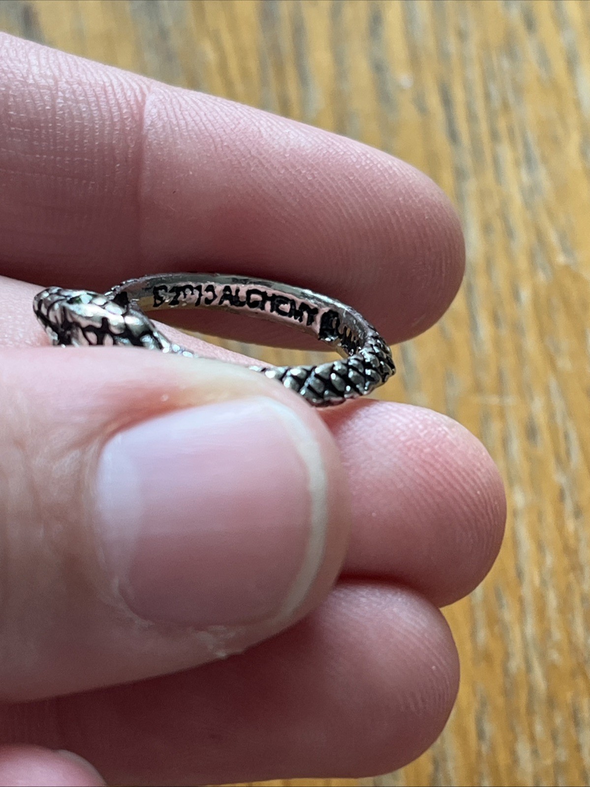 Alchemy England Sophia Serpent Ring Green Swarovski Pewter