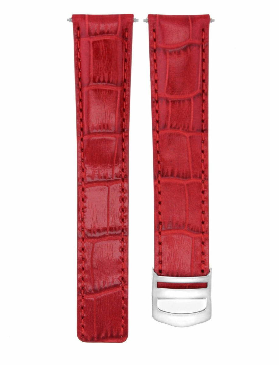 20mm Red Leather Replacement Strap Silver Clasp For Cartier Tank Francaise