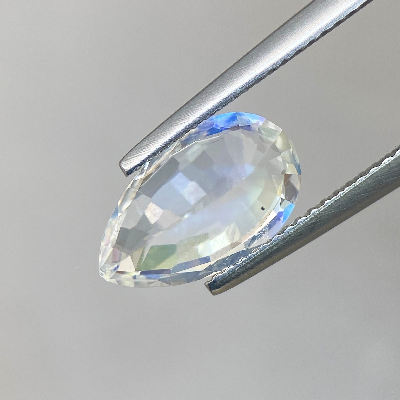 3.17ct Rainbow Moonstone Natural Blue Sheen Pear Cut Gem From Madagascar