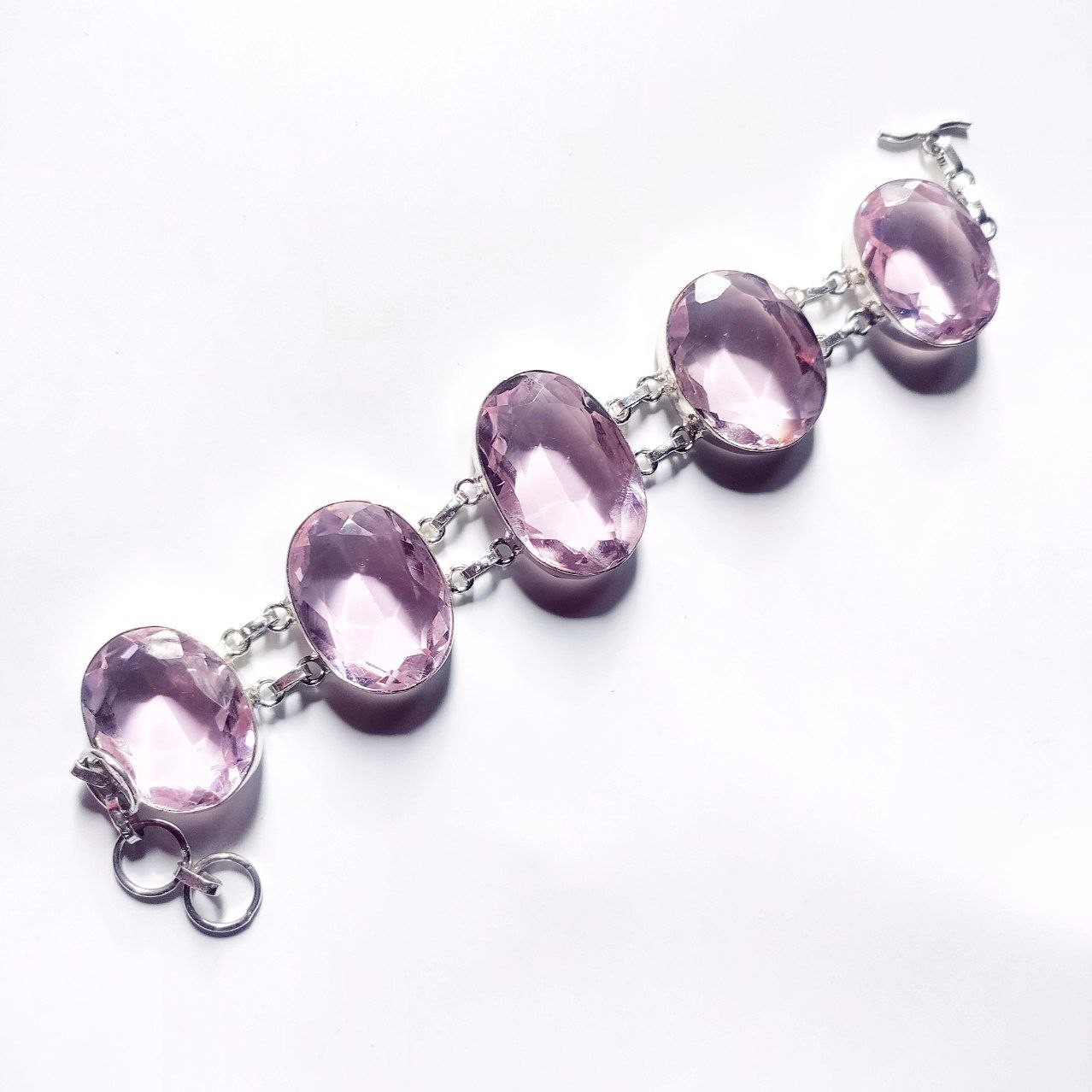 Alluring Pink Kunzite Gemstone 925 Sterling Silver Handmade Jewelry Bracelet 8″