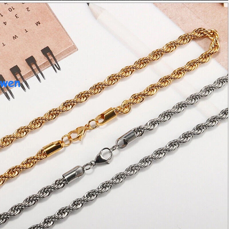 Hip Hop Gold Plated Stainless Steel Rope Link Chain Necklace Jewelry