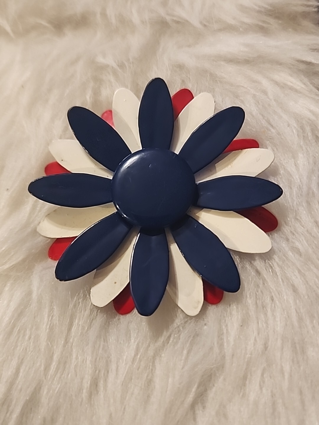 Vintage White Red Blue Enamel Flower Brooch 1960’s