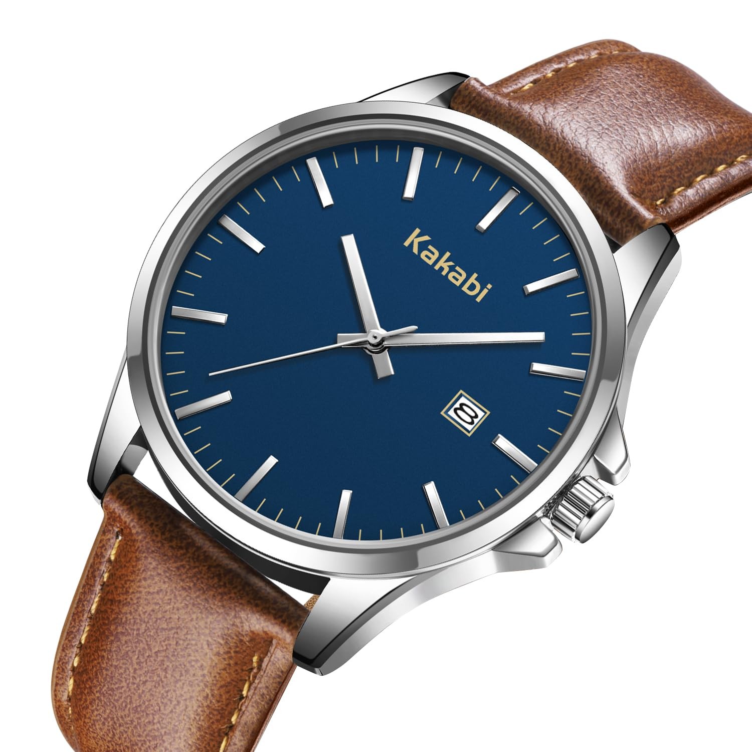 Kakabi Watches for Men, Minimalist Fashion Mens Leather K7303S-BrownBlue-P
