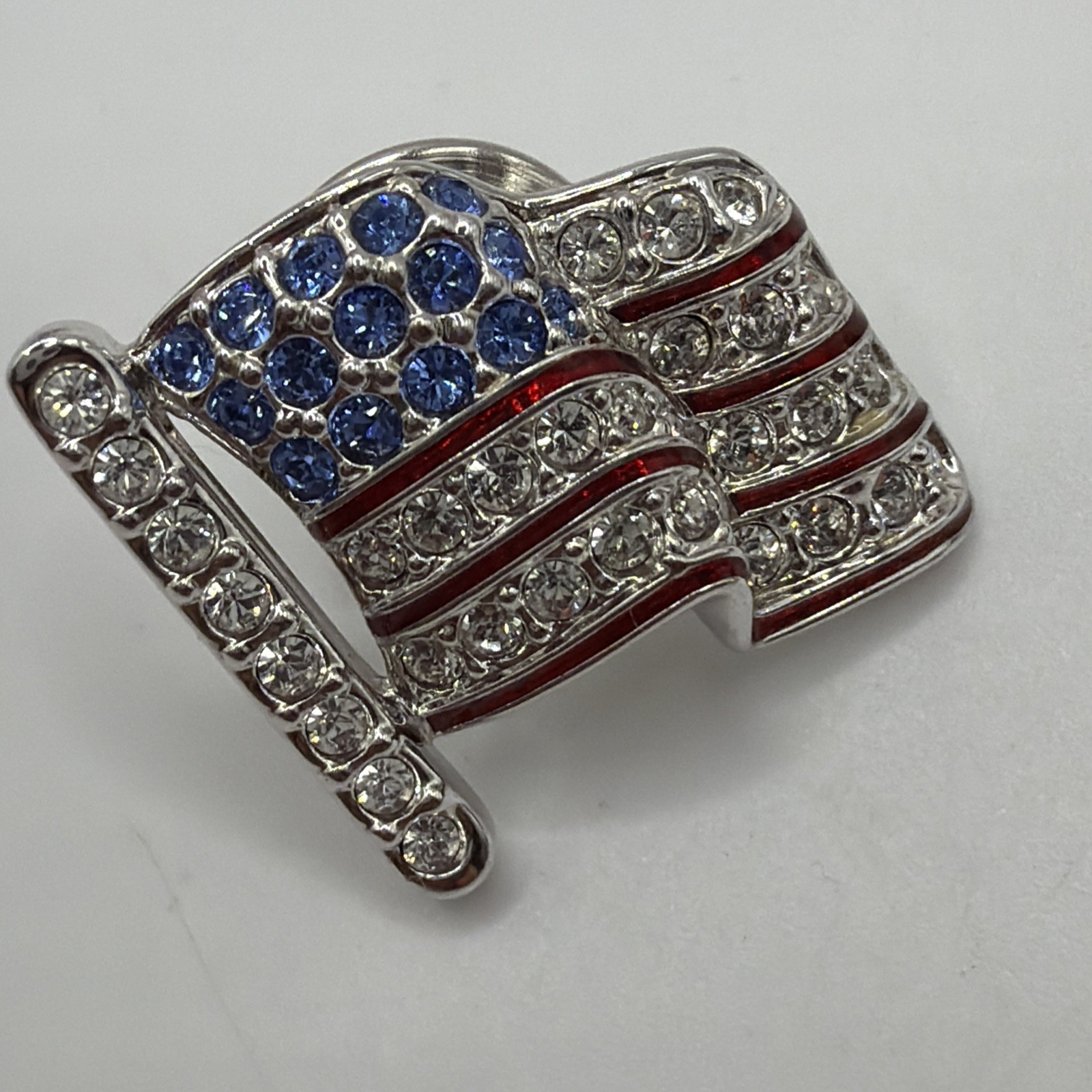 American Flag Swarovski Crystal Pin Brooch Red White And Blue Retired