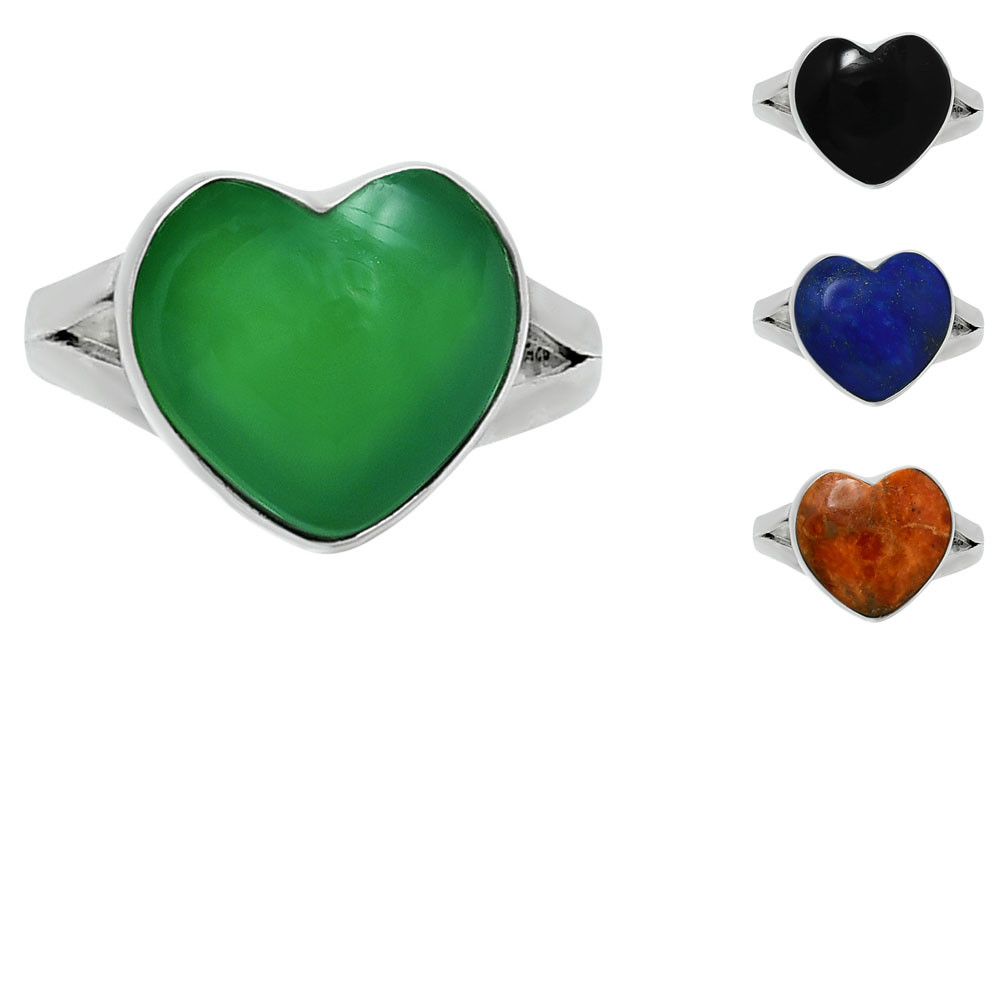 Heart Shape Natural Gemstone Ring 925 Sterling Silver Handmade Love Gift AGR1036
