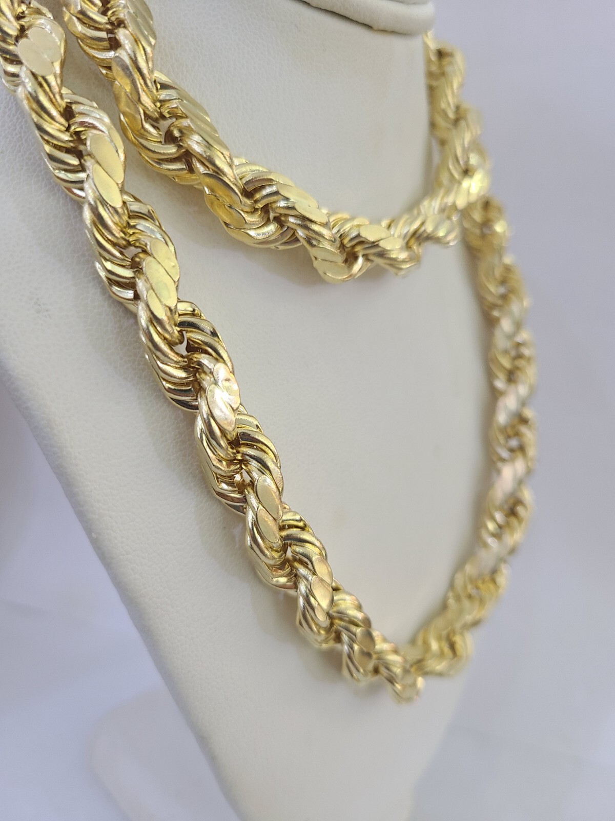 10K Yellow Gold Rope Chain Mens Necklace 10mm 18″ 22″ 24″ 26″ 28″ 30″ Inch