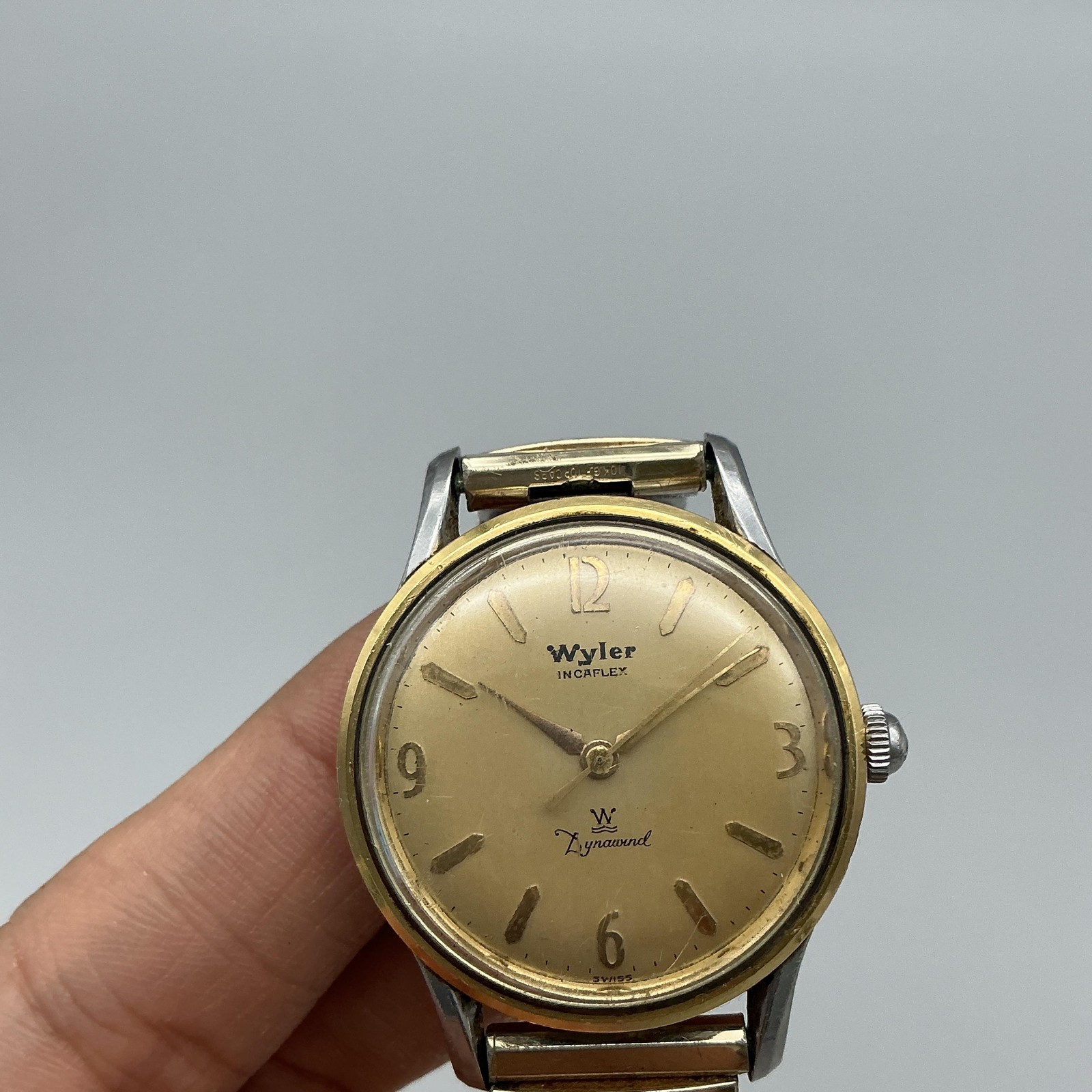 Vintage Wyler Mens Watch 32mm Two Tone Incaflex Dynawind Manual Wind