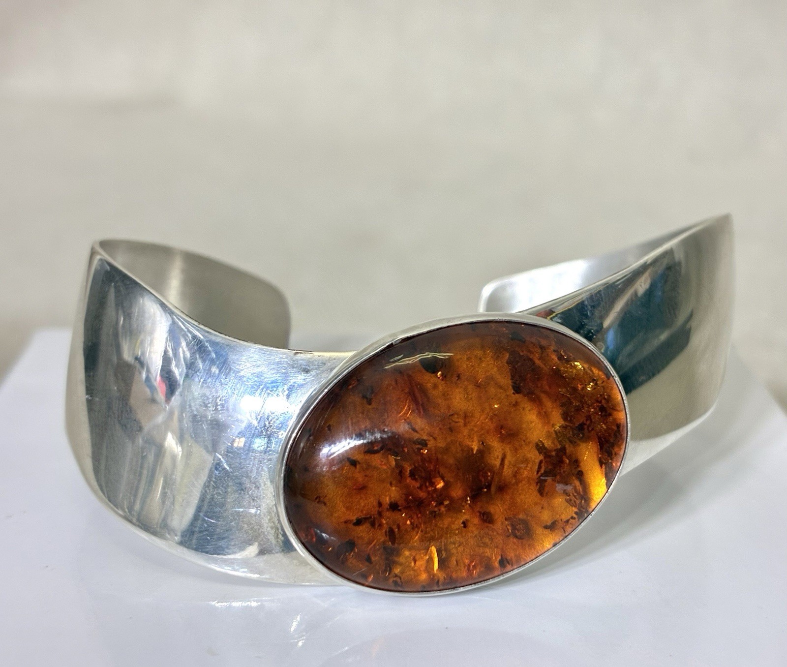 Jay King DTR Sterling Silver Baltic Amber Wide Cuff Bracelet Mine Finds 32g
