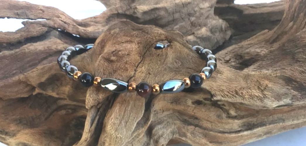 Men’s Women’s Magnetic Hematite Black Copper Single Bracelet Red Tiger Eye Bead