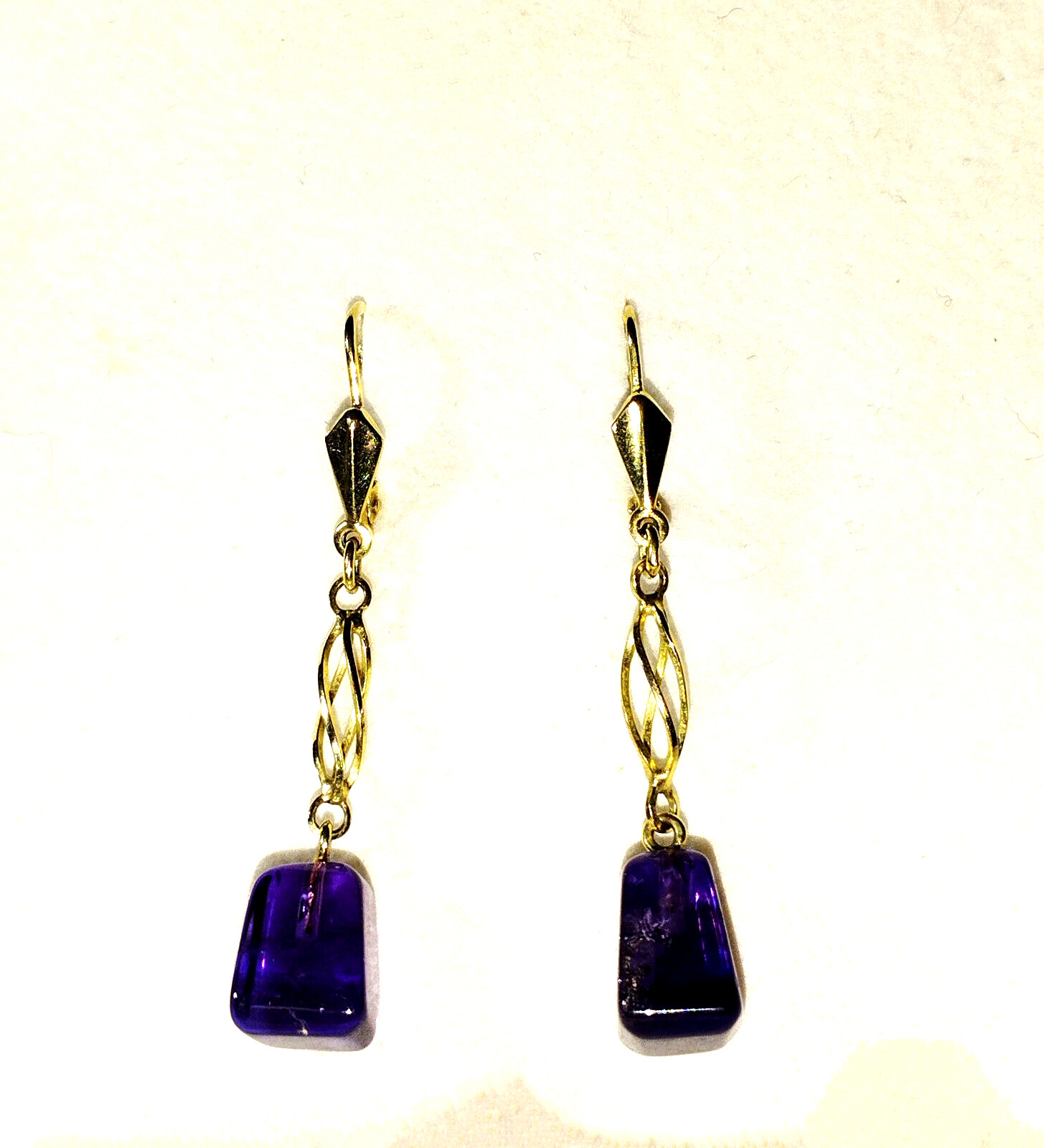 Amethyst earrings drop earrings 333 gold 8 carat 32mm long