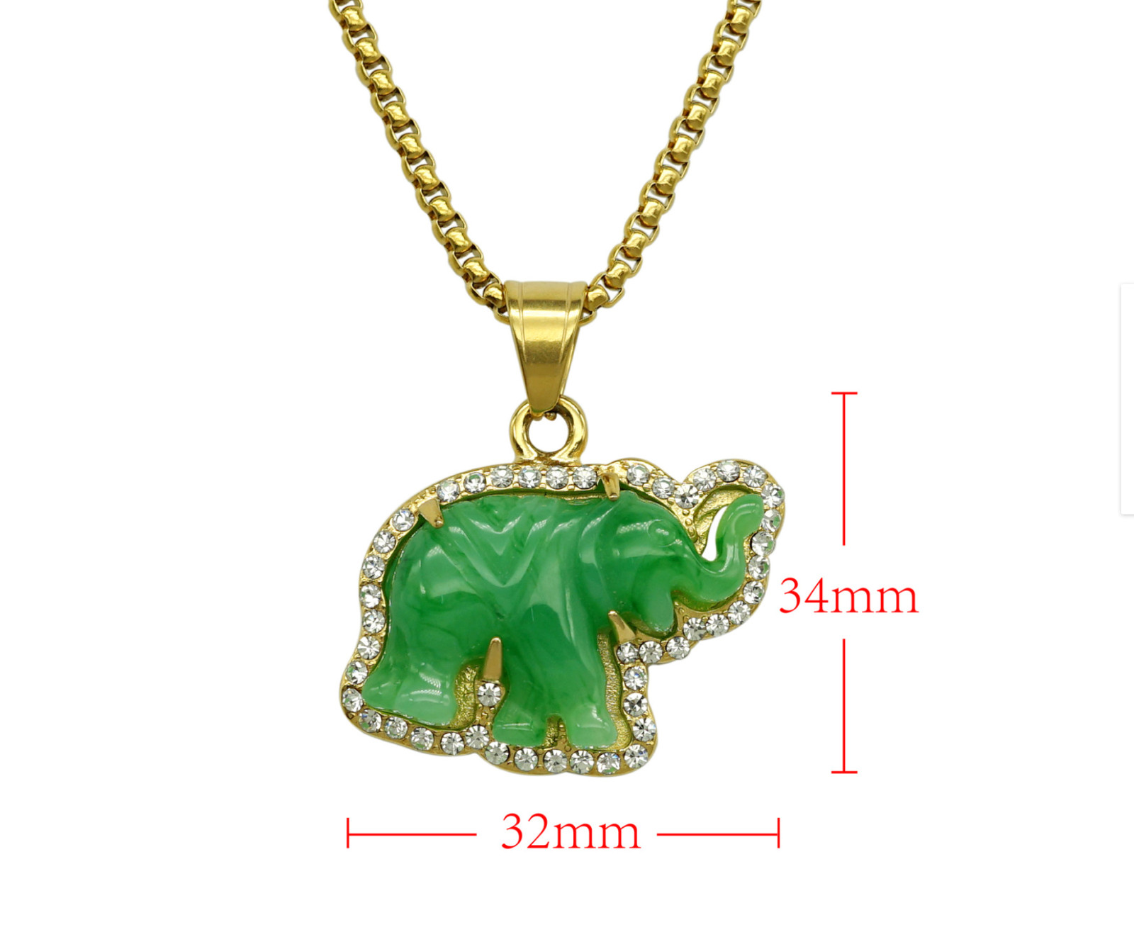 Elephant Pendant Necklace W/ 18K Gold Plated Crystal Charm Hip Hop Chain Jewelry