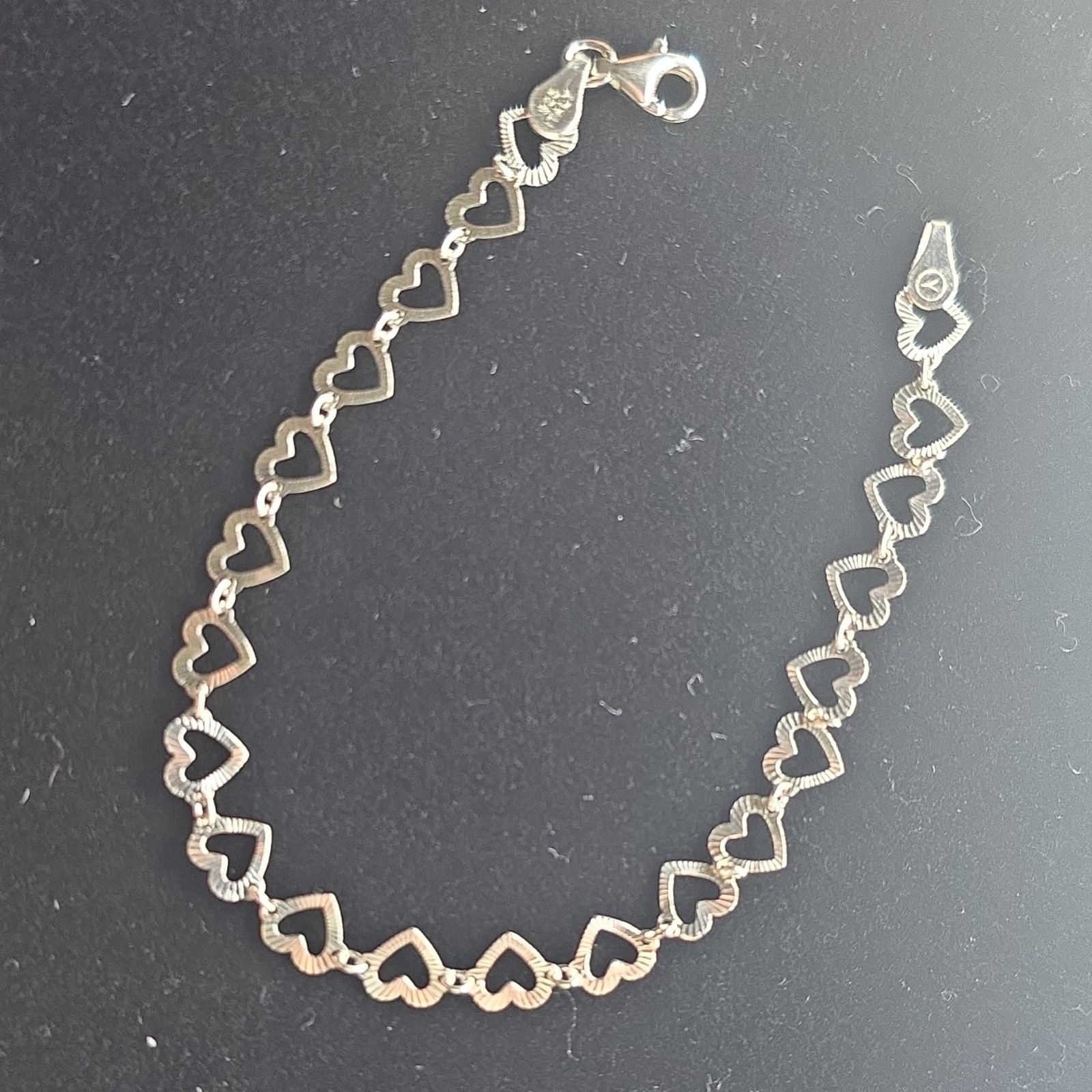 Italian 925 Sterling Silver Heart Link Chain Bracelet 8in