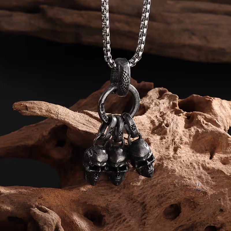 Three Skulls Necklace Necklace Gothic Pendant Skeleton