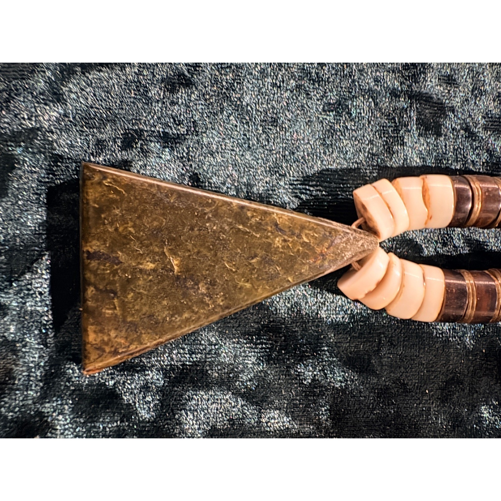 Boho Inlaid Stone Triangle Pendant Necklace Natural Wood Bone Beads