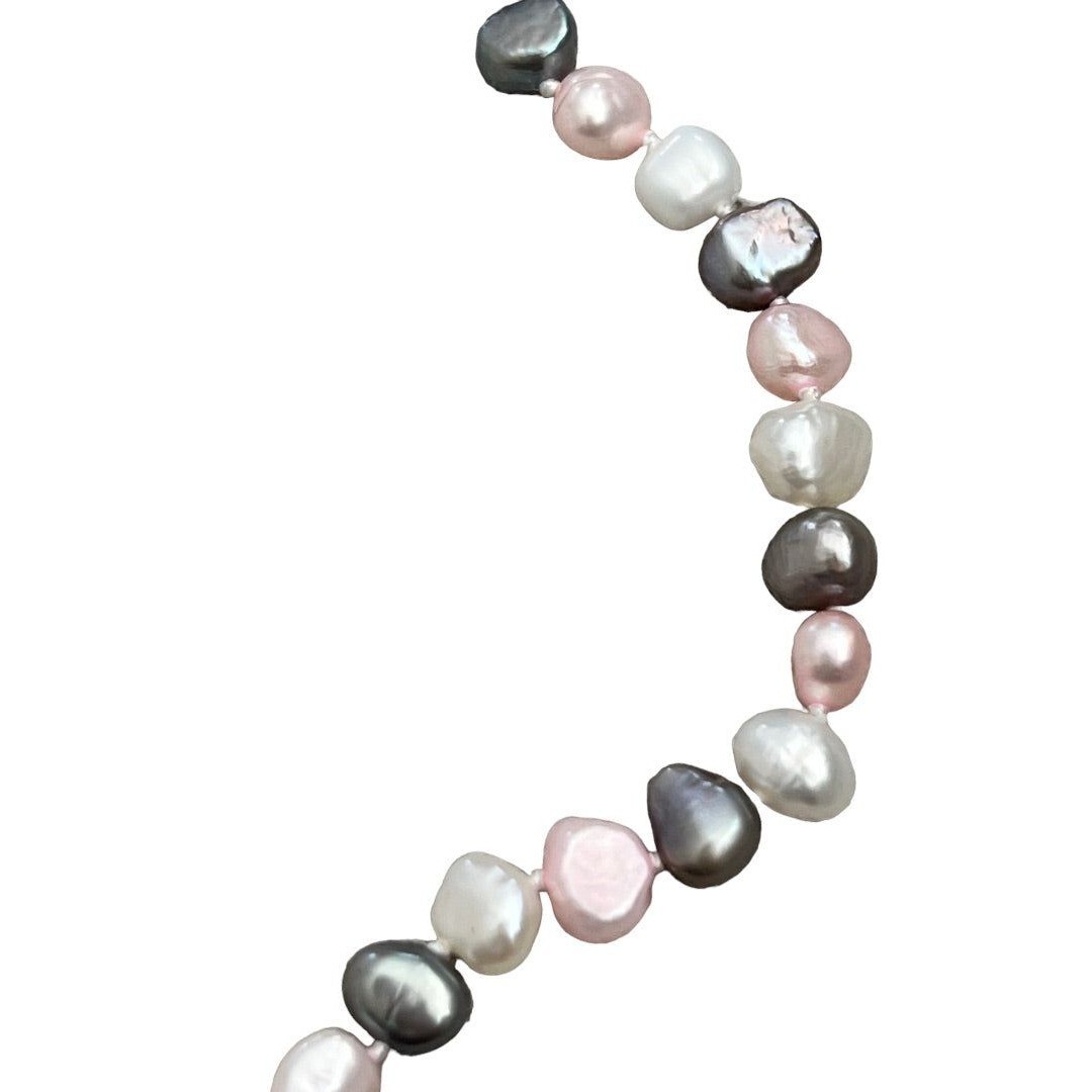 Freshwater Multicolor Pearl Necklace and Earrings Set Pink Gray White Dangle Ear