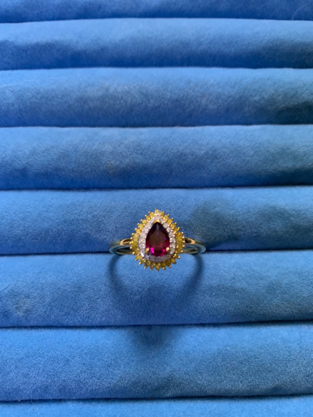 Premium Radiant Ember Garnet, Yellow and White Diamond Ring – Size 10 (1.05 ctw)