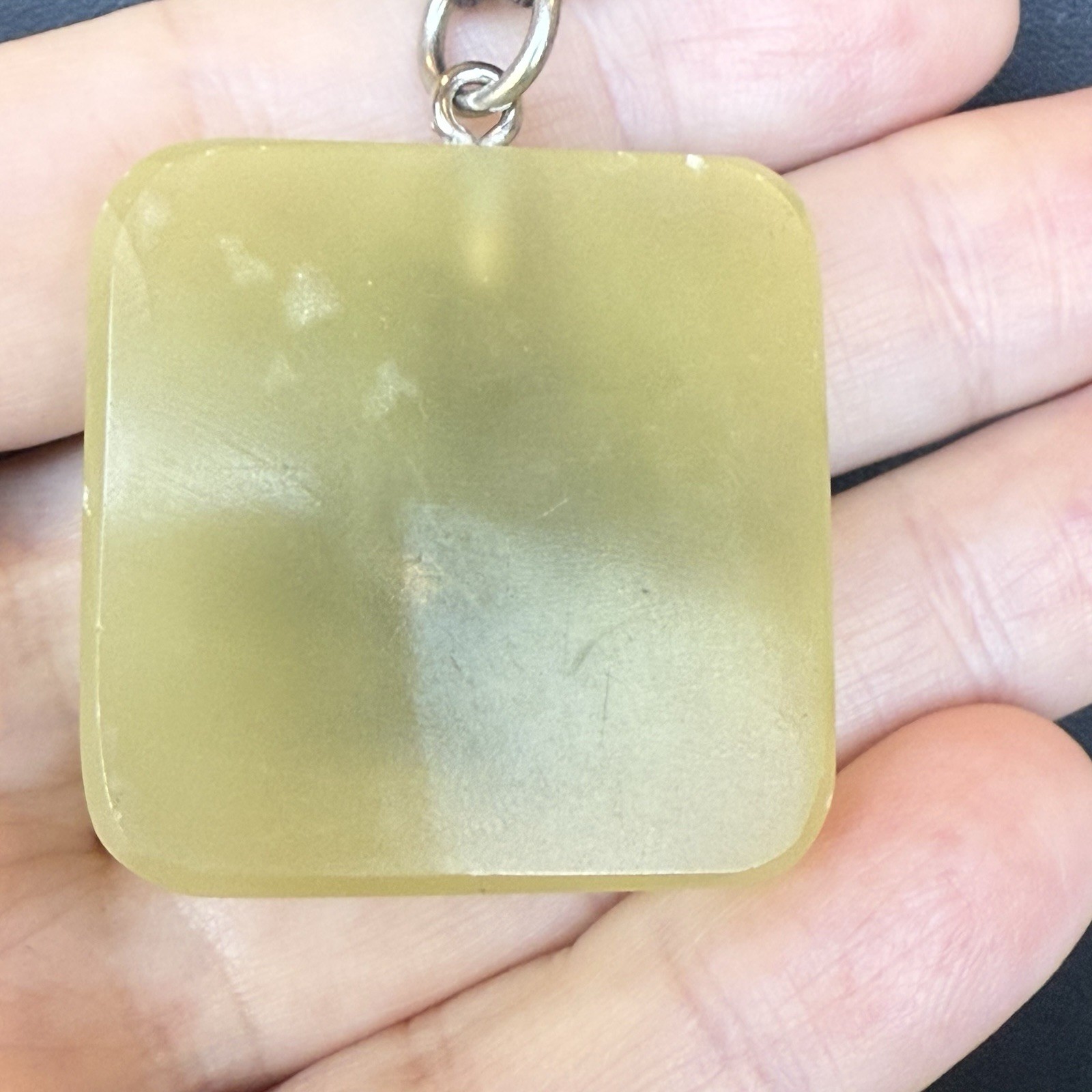 Unique Carved Tree In Green Stone Square Pendant Necklace Brown Adjustable Cord