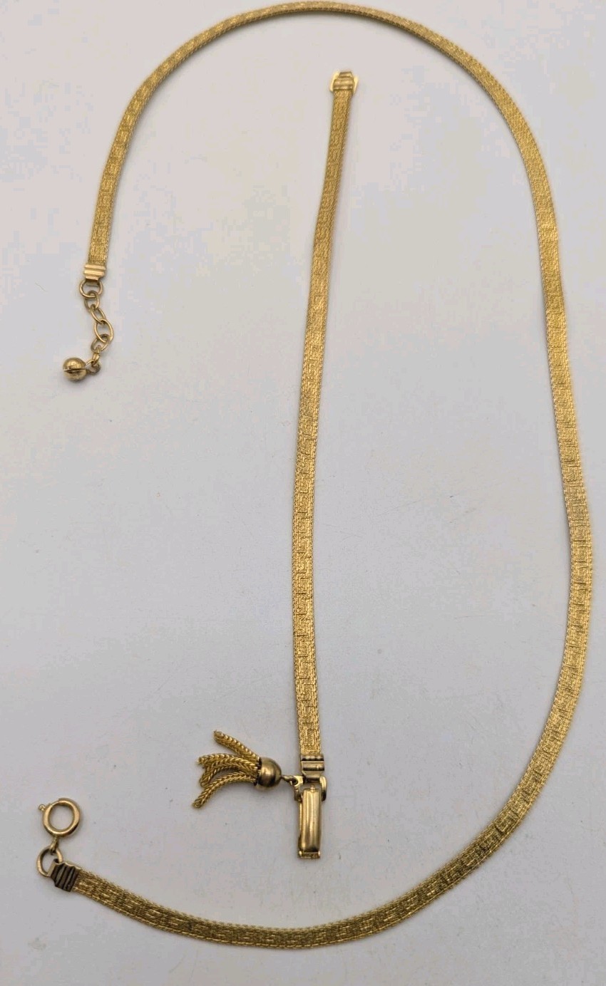 Vintage Greek Key Necklace & Bracelet Gold Tone Mesh