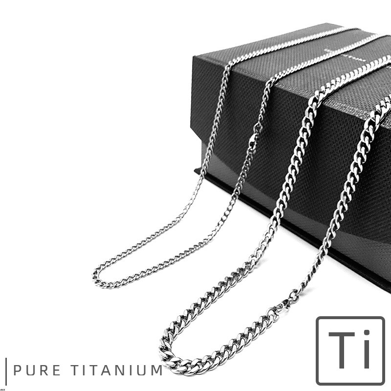 Pure Titanium Anti-allergy Necklace 2.2mm 3.5mm 5.5mm Curb Chain 22” 24” 26”