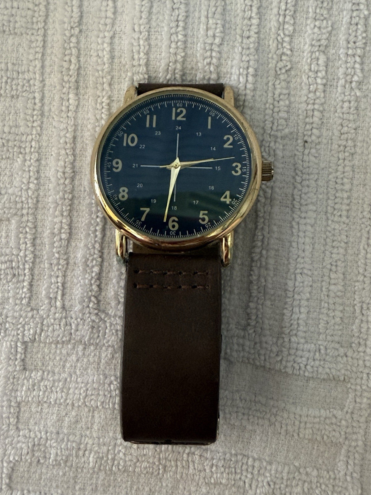 Men’s Military/nautical Style Quartz Watch Japan Movement Gold Tone Bezel w Band