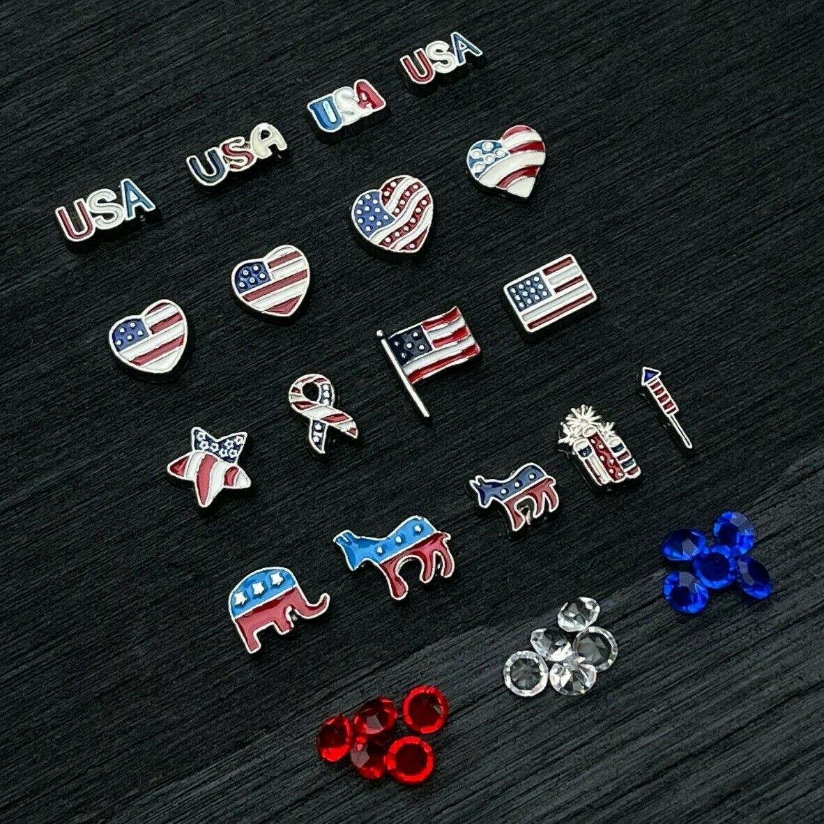 USA Patriotic Flag Ribbon Floating Charms for Glass Lockets