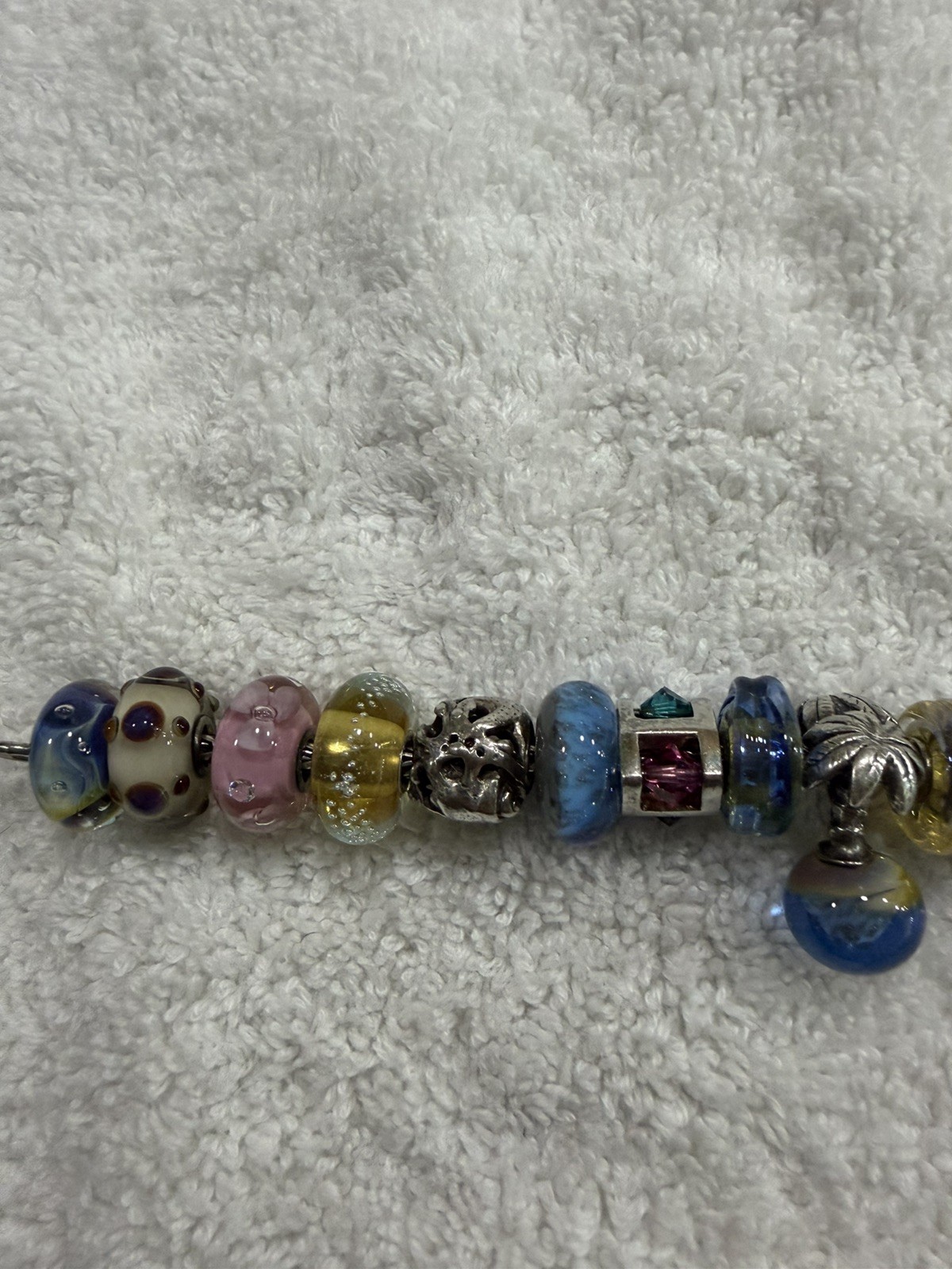 Trollbeads SS 7.5 inch Charm Bracelet with 17 Retired Charms in Blues & Pinks