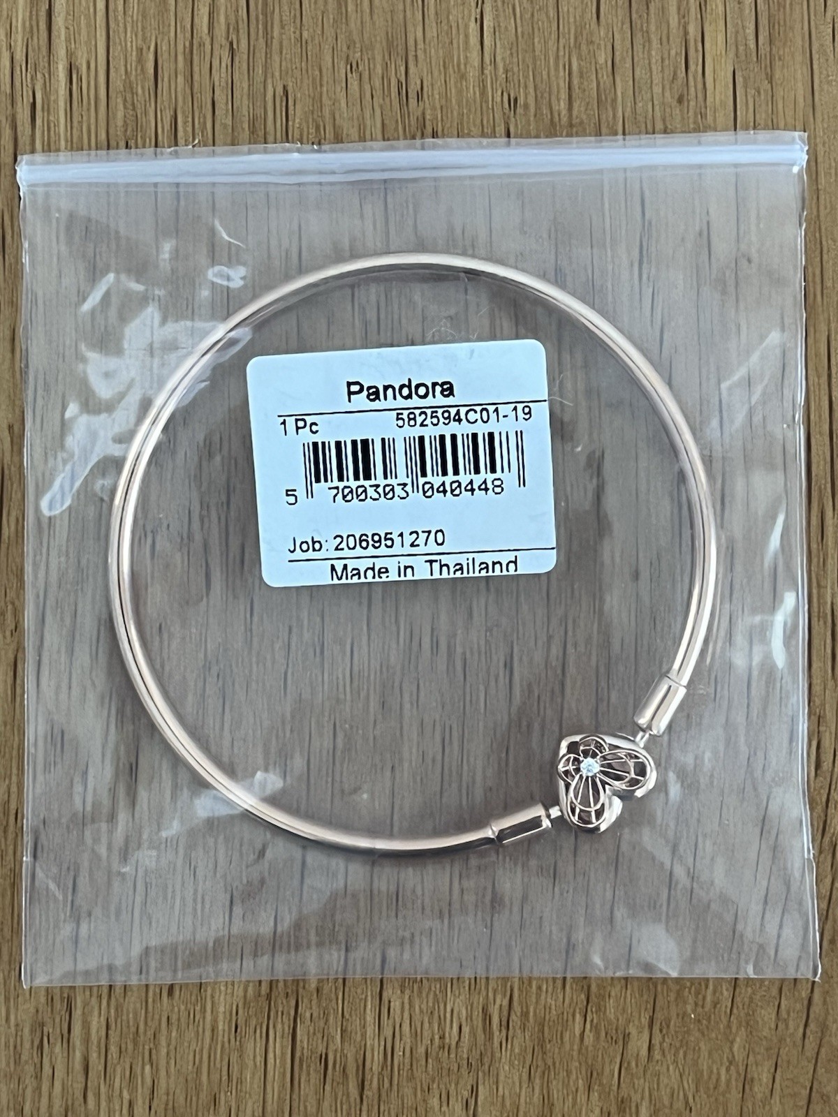 PANDORA “Heart and Butterfly” Rose Gold Bangle Bracelet – NEW – 7.5 Inches/19 cm