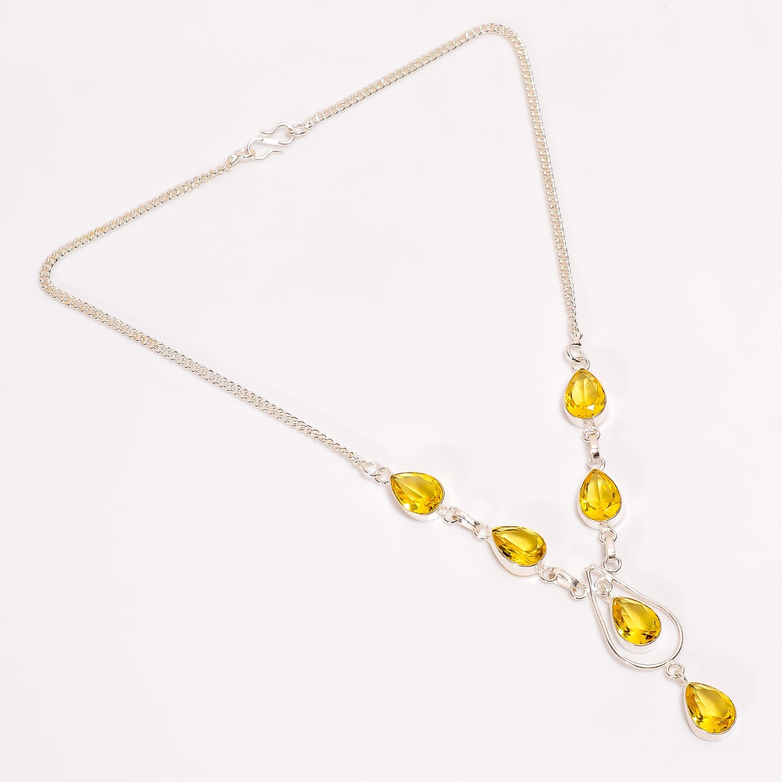 Citrine Gemstone Necklace 925 Solid Silver Handmade Everyday Jewelry 18.5″ Gifts
