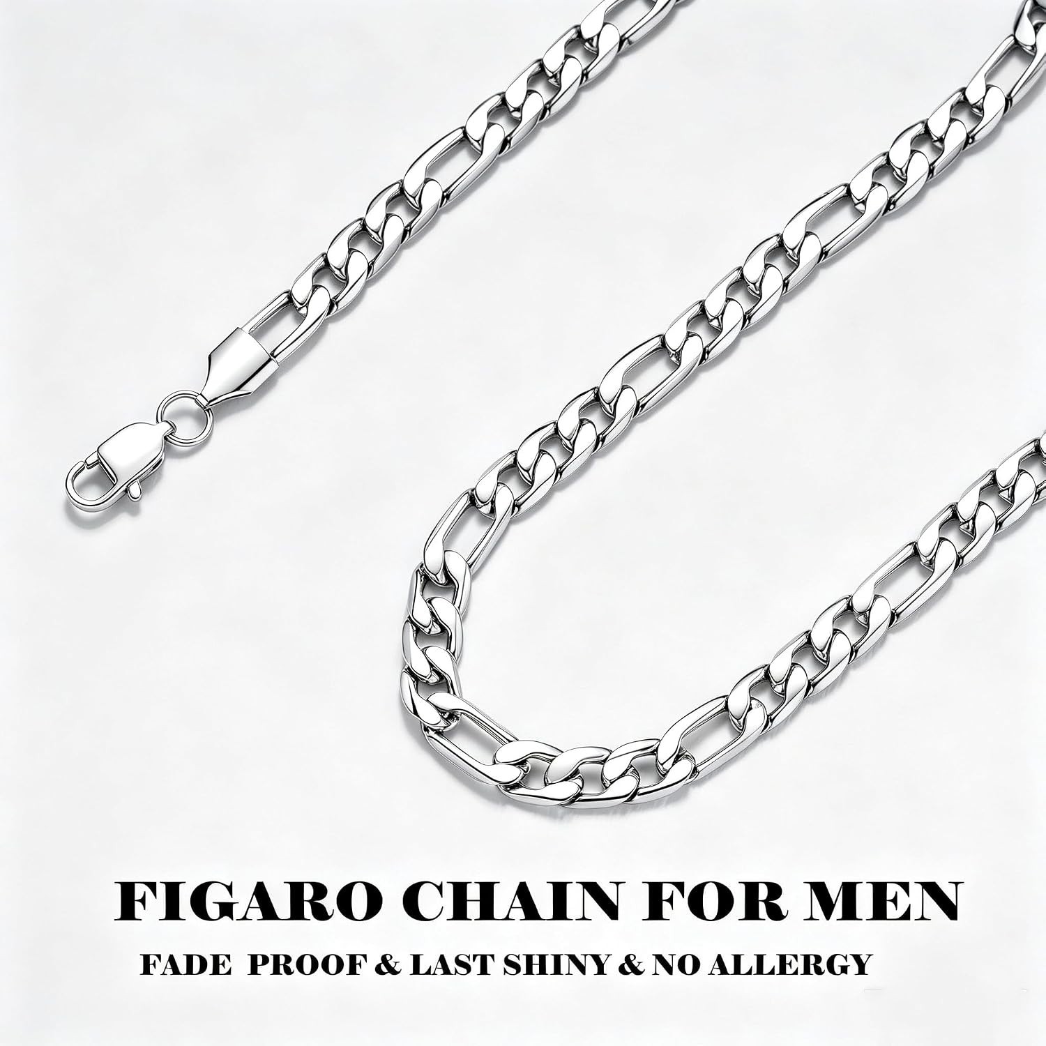 Hypoallergenic 5mm/7mm Figaro Chain in Silver – Perfect Gift for Every Occasion