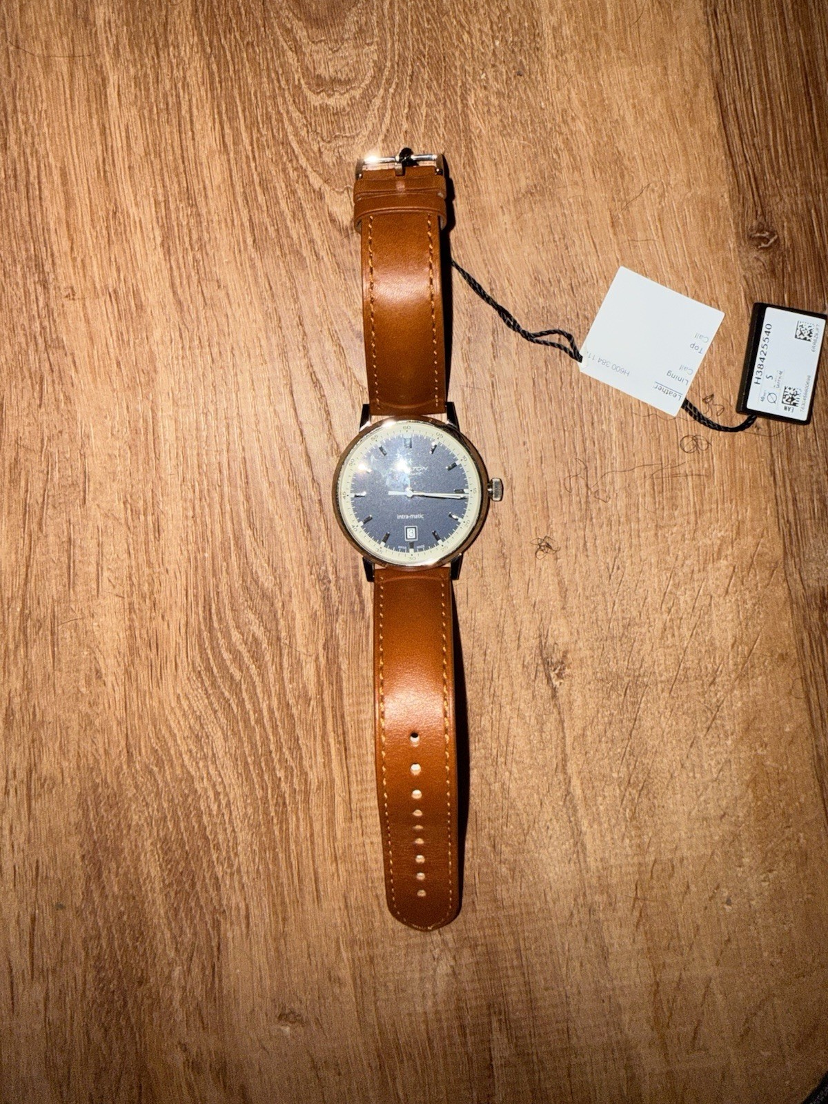 Hamilton Intra-Matic Automatic 38mm Blue Dial Brown Leather Strap Date Box