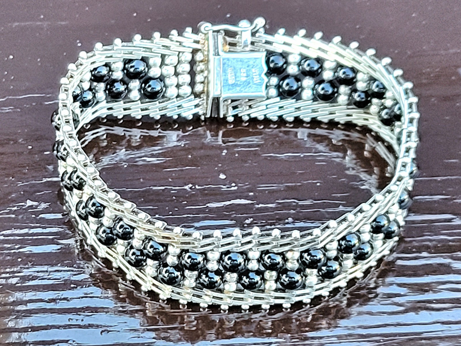 Sterling silver bracelet with black onyx beads by Milor Italy
