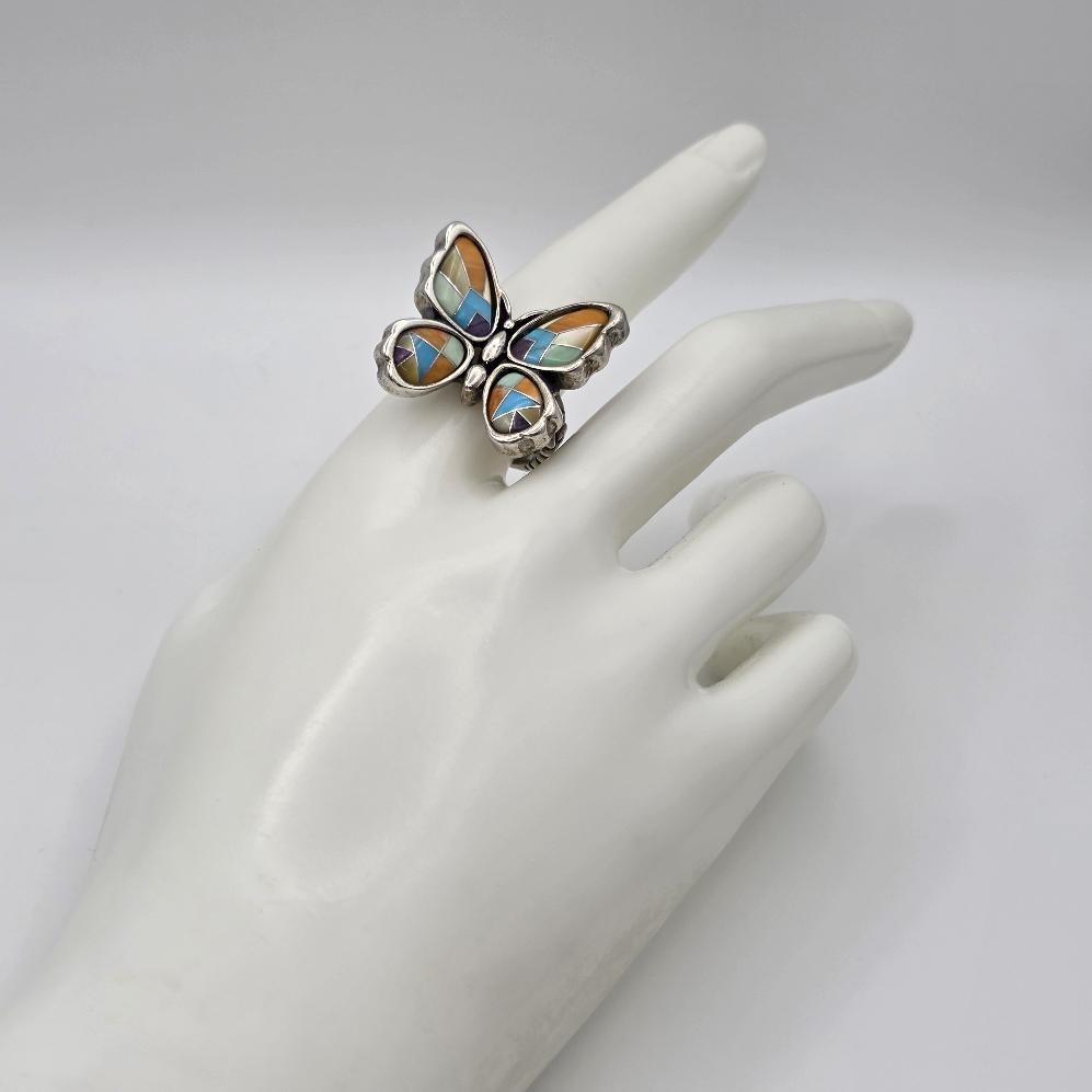 Carolyn Pollack Relios 925 Sterling Large Multistone Inlay Butterfly Ring sz 10