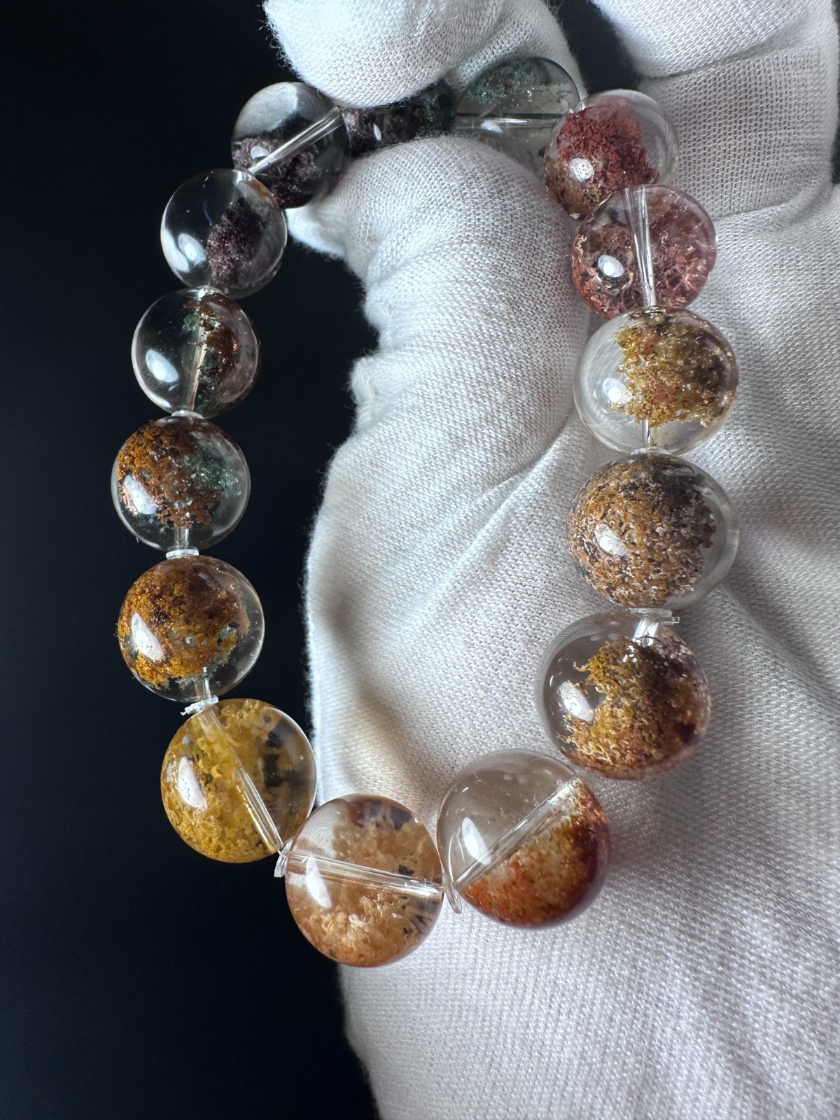 Natural AAAA+ Grade Garden Four Seasons Phantom Quartz Lodolite Bracelet 13.3mm