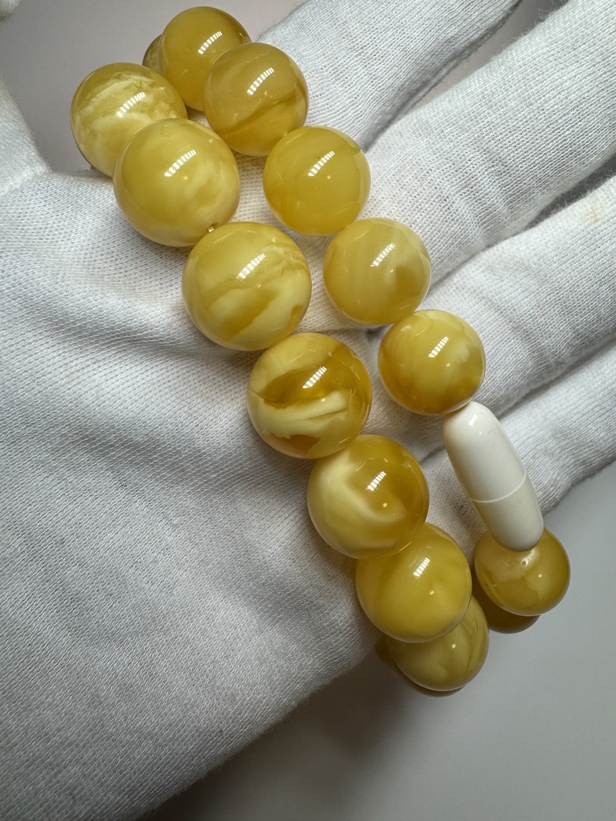 Natural Baltic Amber Butterscotch Necklace Round Beads Creamy61g59cm 14.9-13.2mm