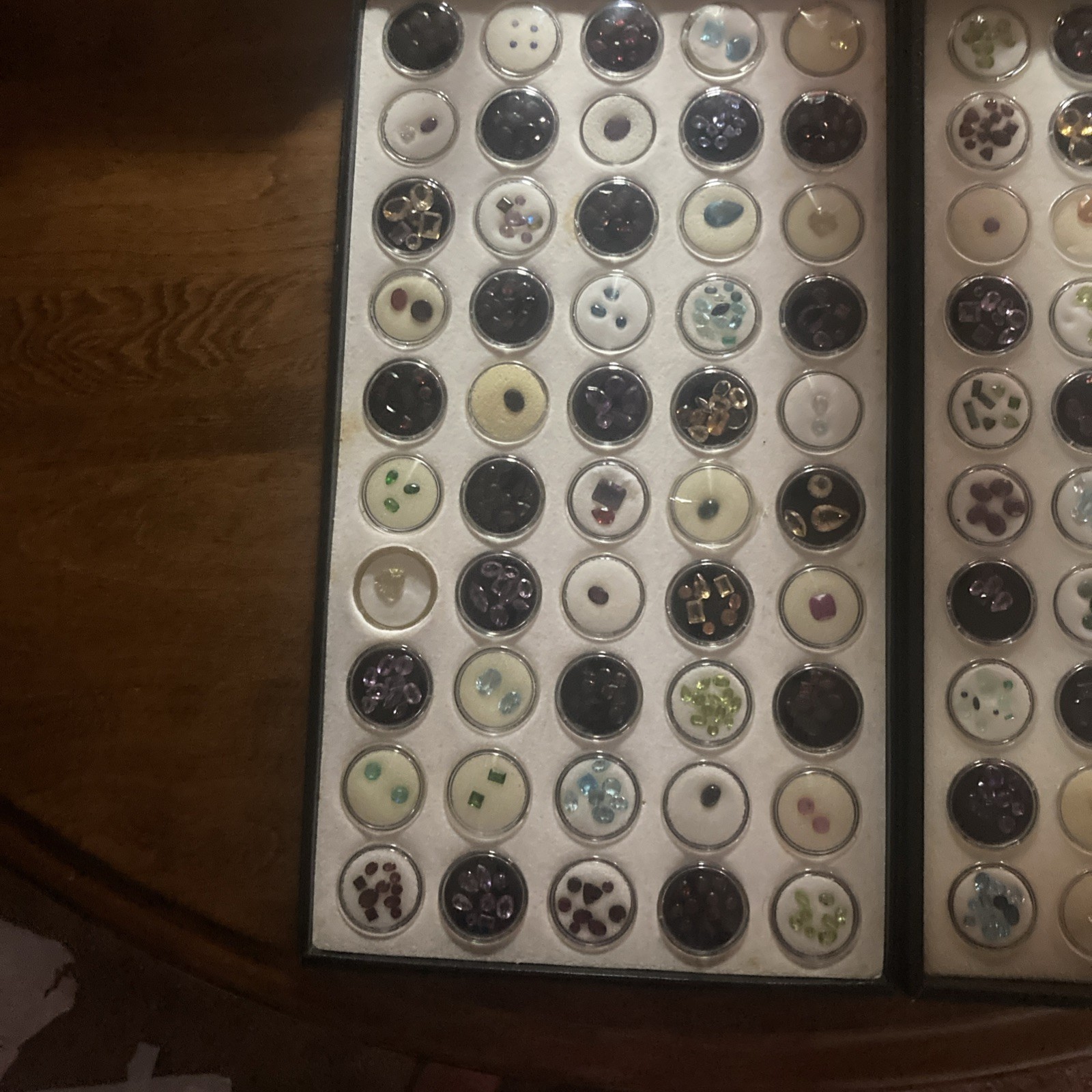 Assorted Multicolor Cut Loose Gemstones in Display Case, Gems In 100 Capsules