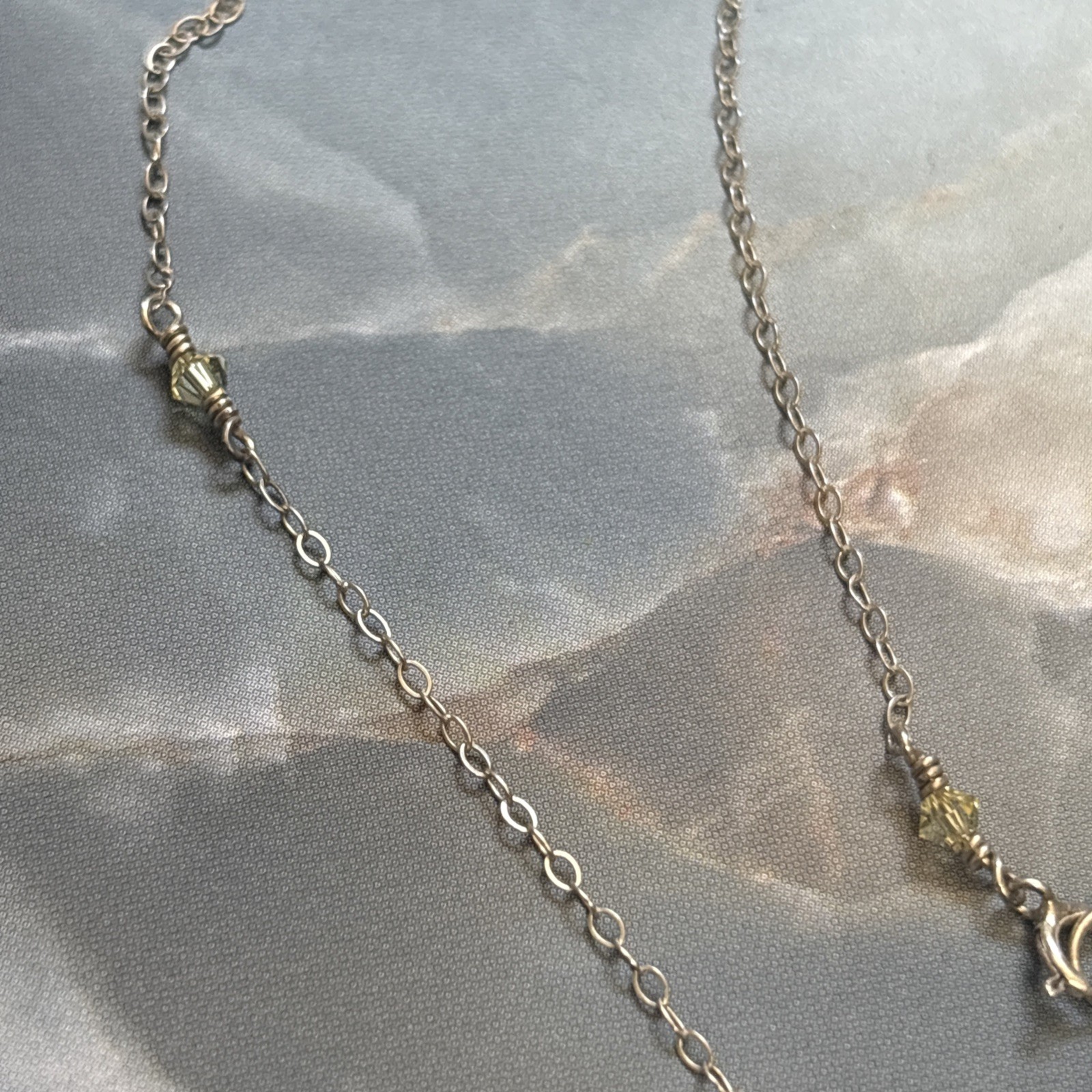 Sterling Silver 925 Y Drop Lariat Necklace Yellow AB Faceted Crystal Pendant