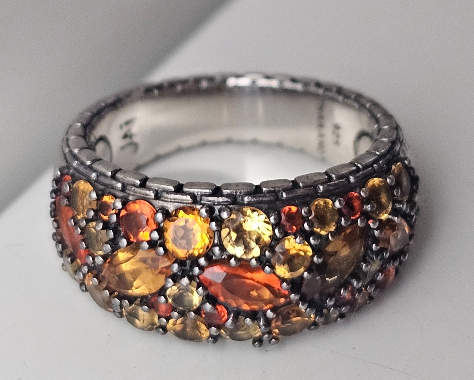 John Hardy 925 Ring Mixed Garnet & Citrine Orange Spessartite Amber Agate size 8