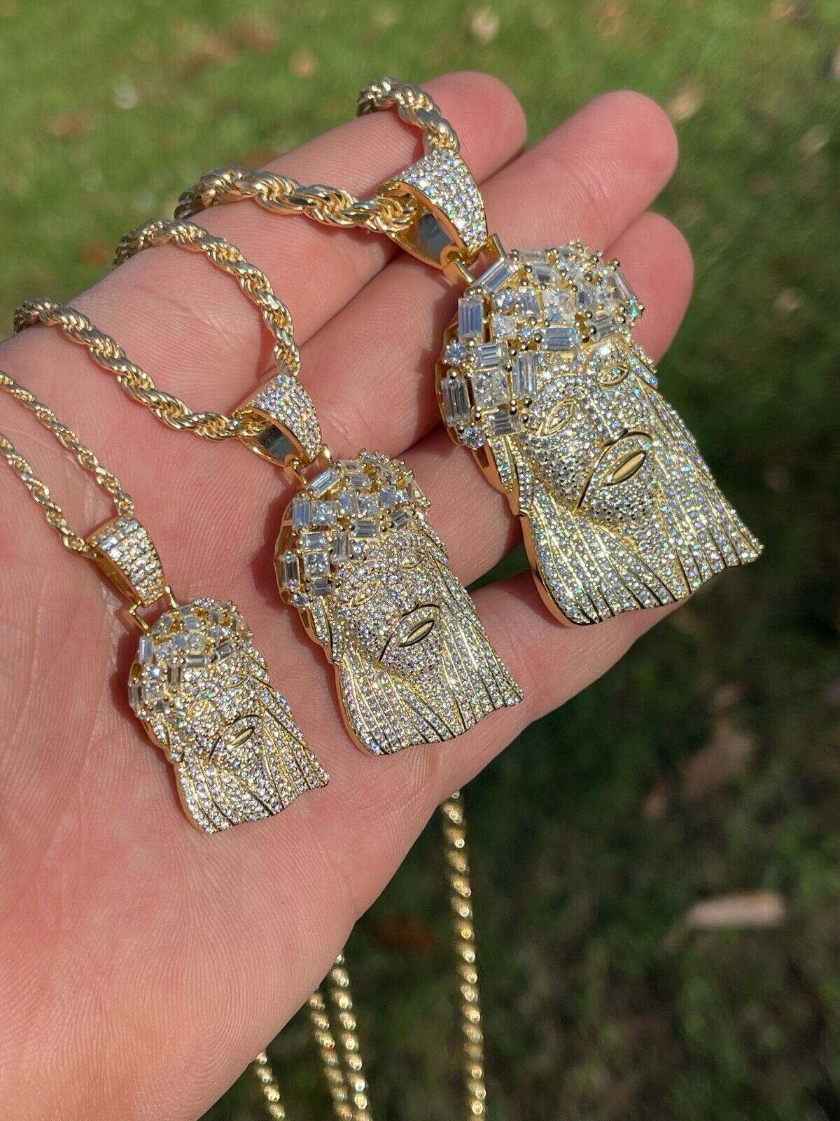 Iced Baguette MOISSANITE Gold Plated Jesus Piece Pendant Passes Test Out Hip Hop