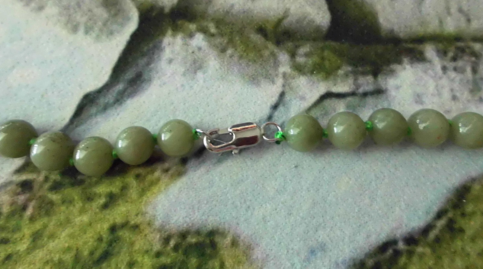 JADE Organic Burma 8mm HAND KNOTTED 18″ Necklace w Silver Lobster Claw New *USA