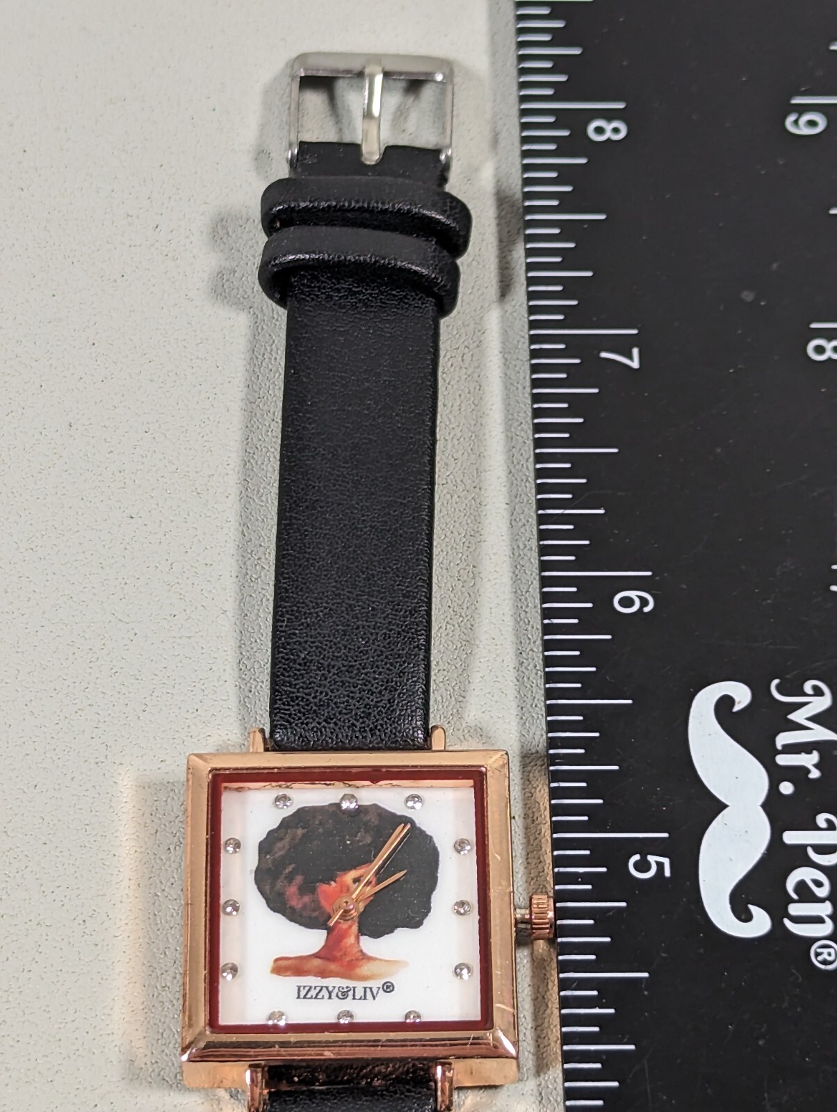 Ixxy&Liv Crystal Accent Dial Square Gold Tone Case Black Band Watch