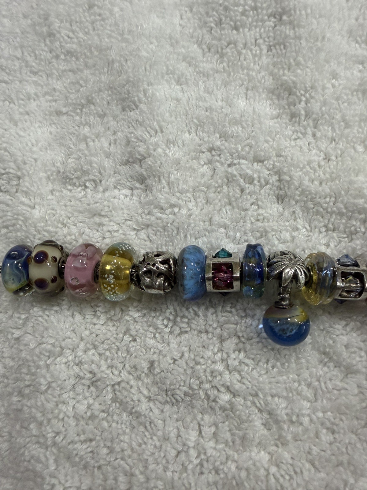 Trollbeads SS 7.5 inch Charm Bracelet with 17 Retired Charms in Blues & Pinks