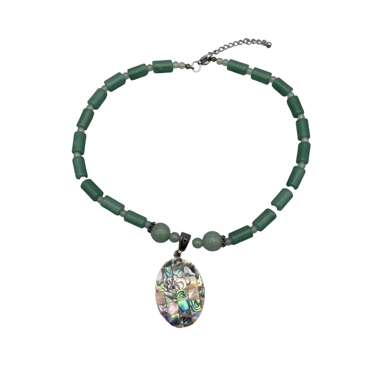 Jade Tube Beaded Abalone Shell Pendant Necklace 18 to 20 Inches