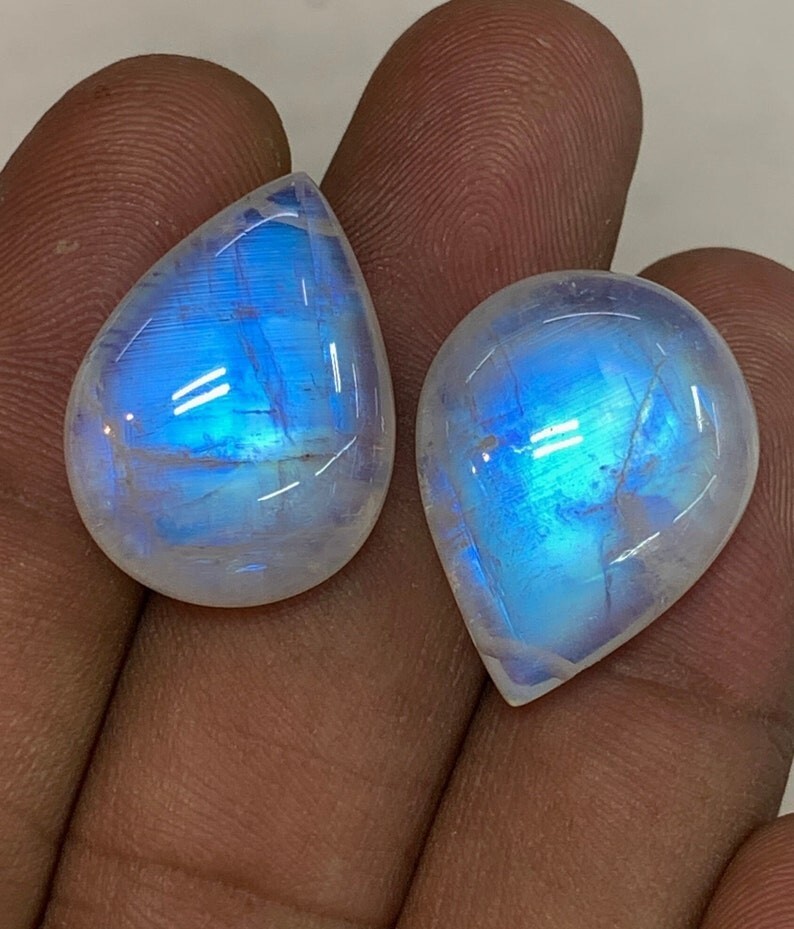 AAAAA Quality Rainbow Moonstone Blue Fire Pear Briolette 15×21 To 16×21 MM